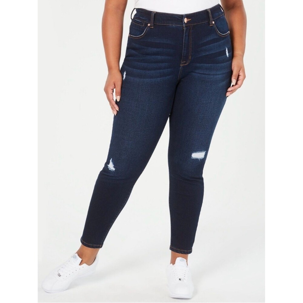 Celebrity Pink Spice Dark Blue Distressed High-Rise Skinny Jeans